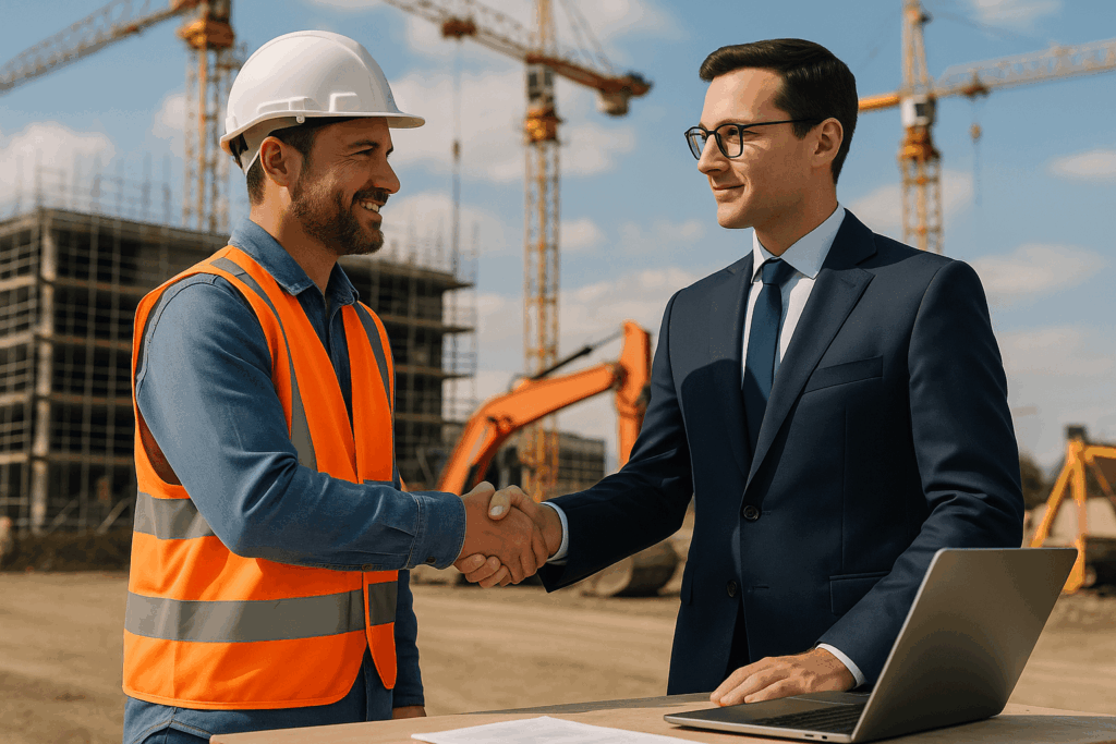 Construction professionals discussing invoice finance solutions on-site